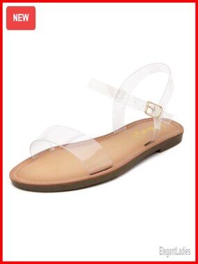 Flat Sandals with Adjustable Ankle Strap, Open Toe, Cushioned Footbed,